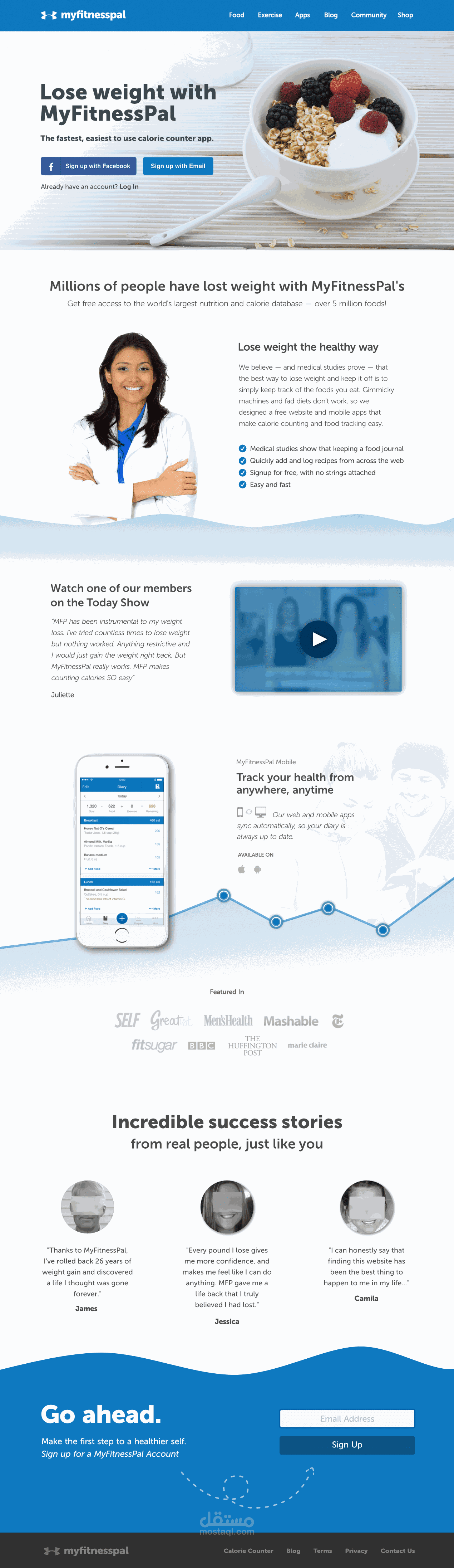 إعادة تصميم موقع MyFitnessPal العالمي