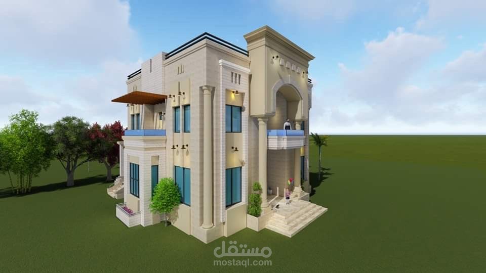 تصميم خارجي لفيلا كلاسيك