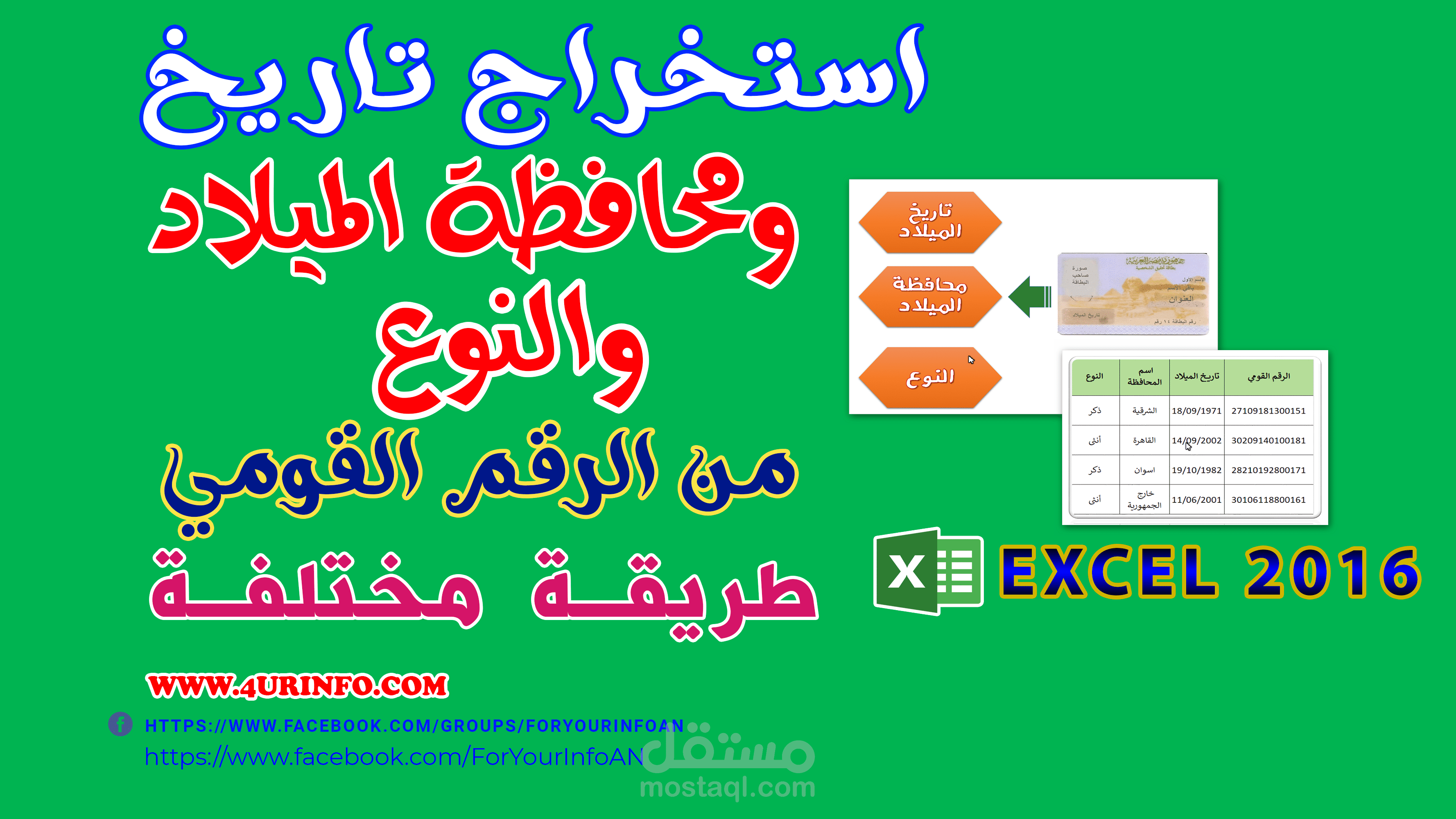 استخراج تاريخ ومحافظة الميلاد والنوع من الرقم القومي - Birth Date From ID