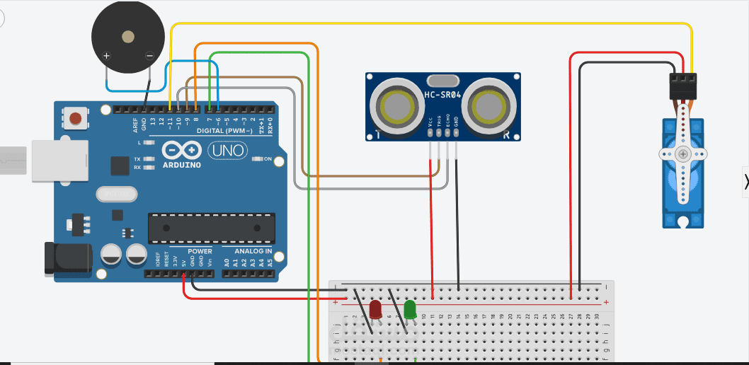 نظام بوابة أوتوماتيكية باستخدام Arduino وحساس الموجات فوق الصوتية