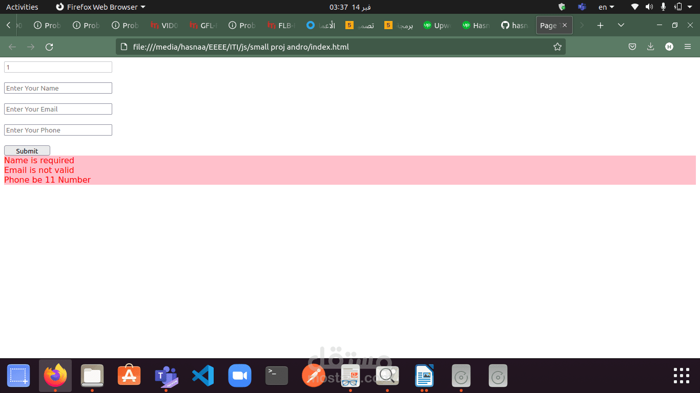 js validation individual work