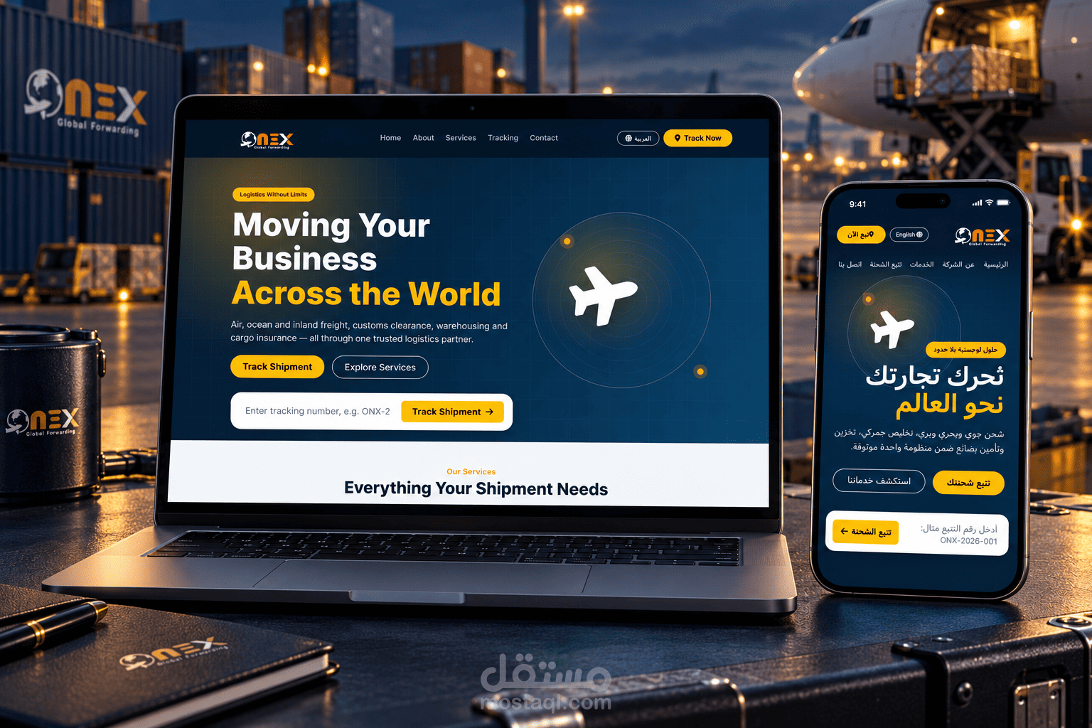 تصميم وتطوير موقع ONEX للشحن والخدمات اللوجستية