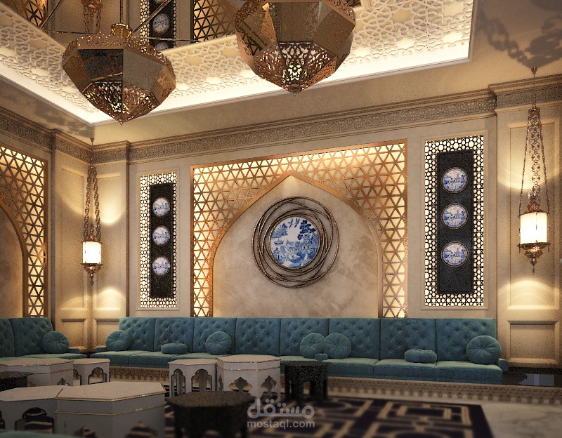 تصميم مجالس علي الطراز الاسلامي لفيلا بالسعودية