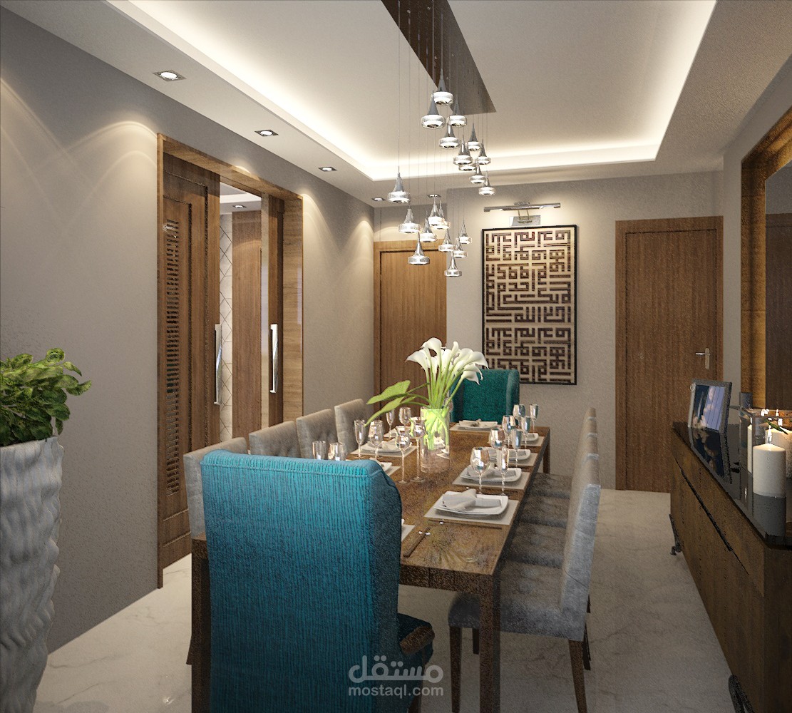 تصميم مودرن لصالة طعام لفيلا بالسعودية