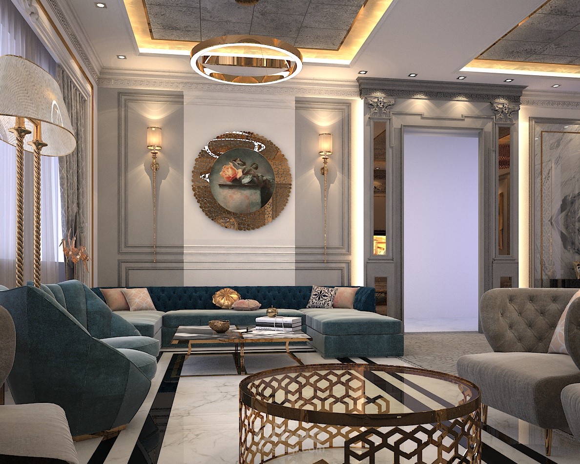 تصميم صالة استقبال لفيلا في الامارات