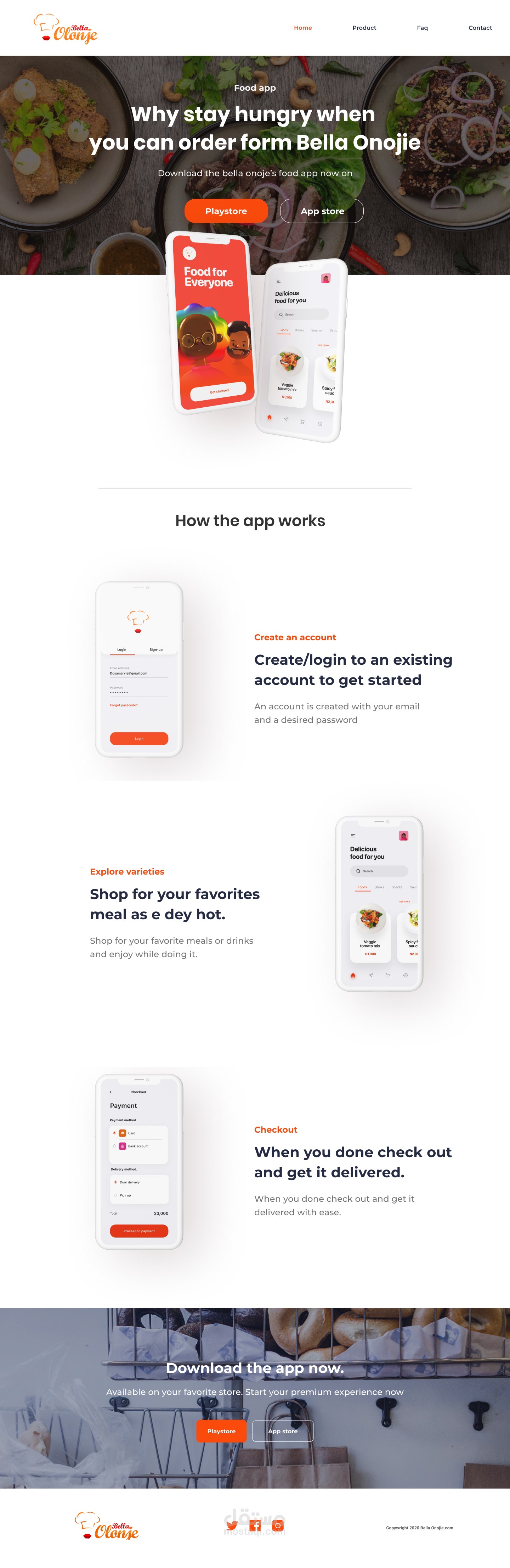 Food app landing page