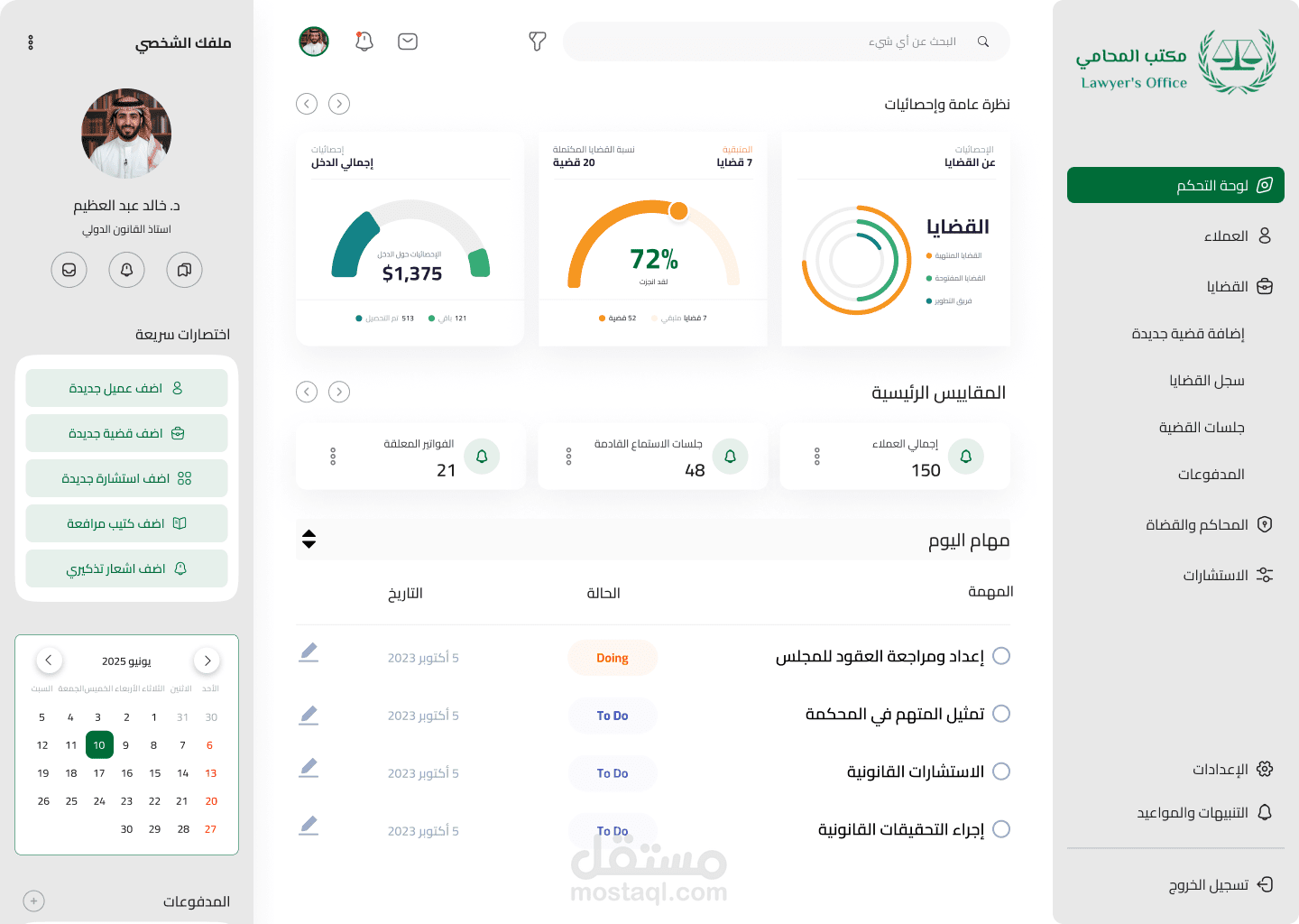 لوحة تحكم لإدارة مكاتب المحاماة