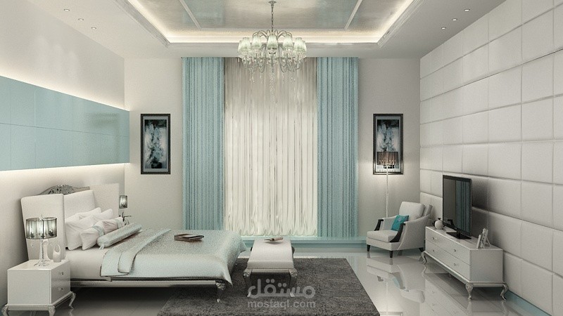 تصميم غرفه نوم + حمام  فيلا خاصه