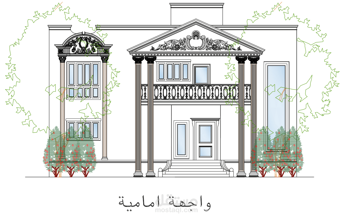 تصميم معماري لفيلا على برنامج الاتوكاد