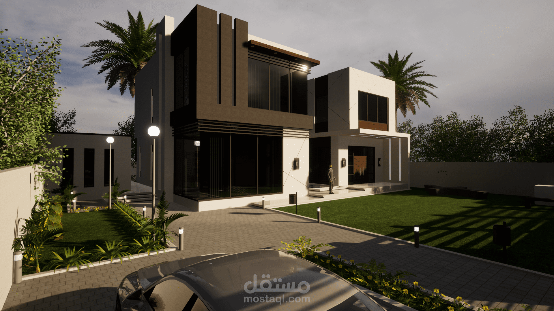 تصميم واجهة وسور وحديقة خارجية بمنطقة الشيخ زايد بمصر