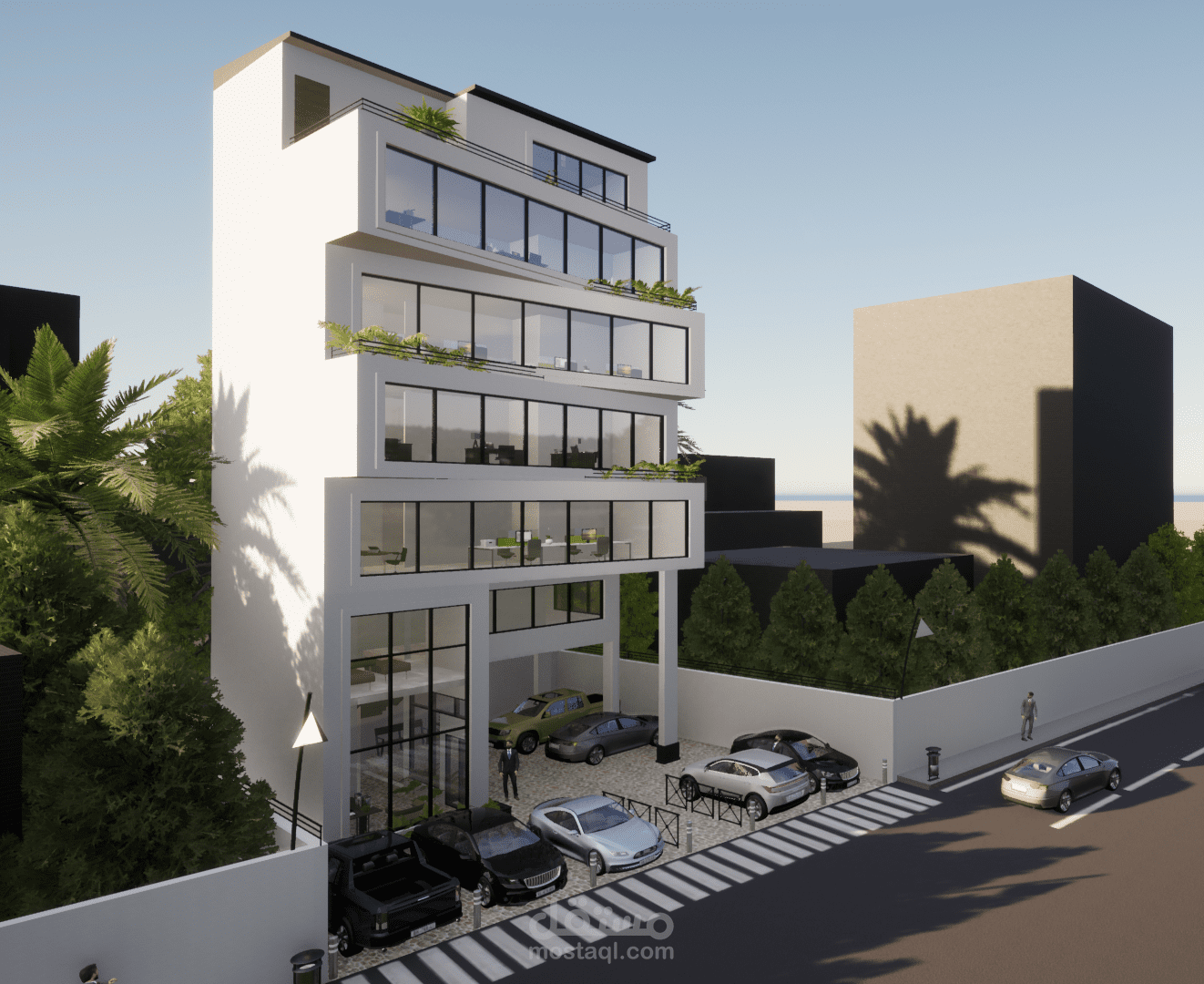 تصميم معماري وواجهات لمبني تجاري بالمملكة العربية السعودية