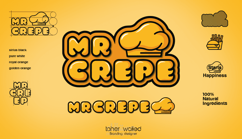 تصميم علامة تجارية وعلب تغليف تعبر عن شخصية Mr Crepe