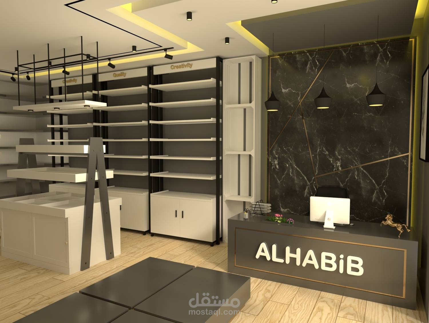 تصميم داخلي محل بيع مفارش في السعودية