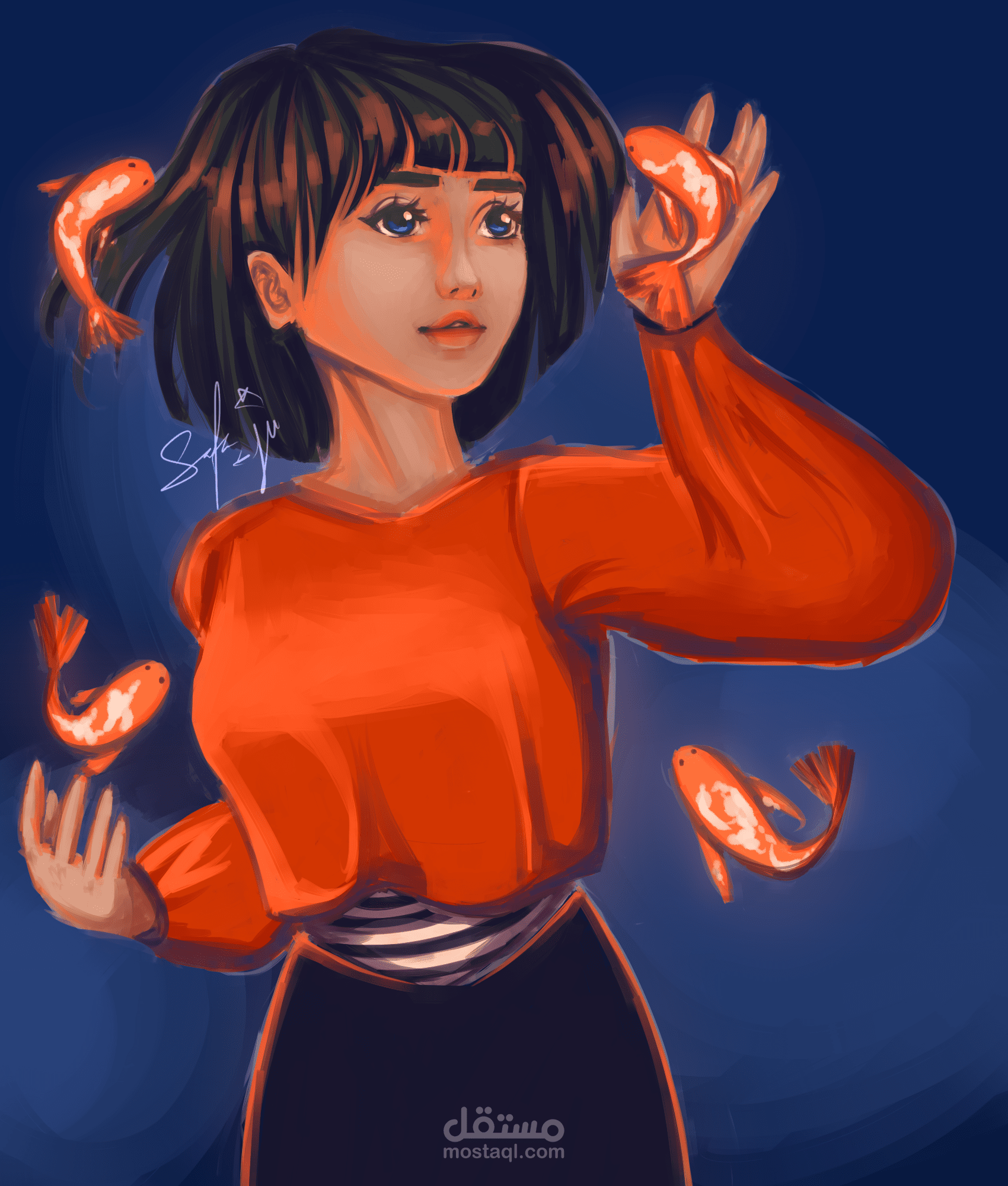 رسمة ديجيتال بعنوان [ Koi Fish ]