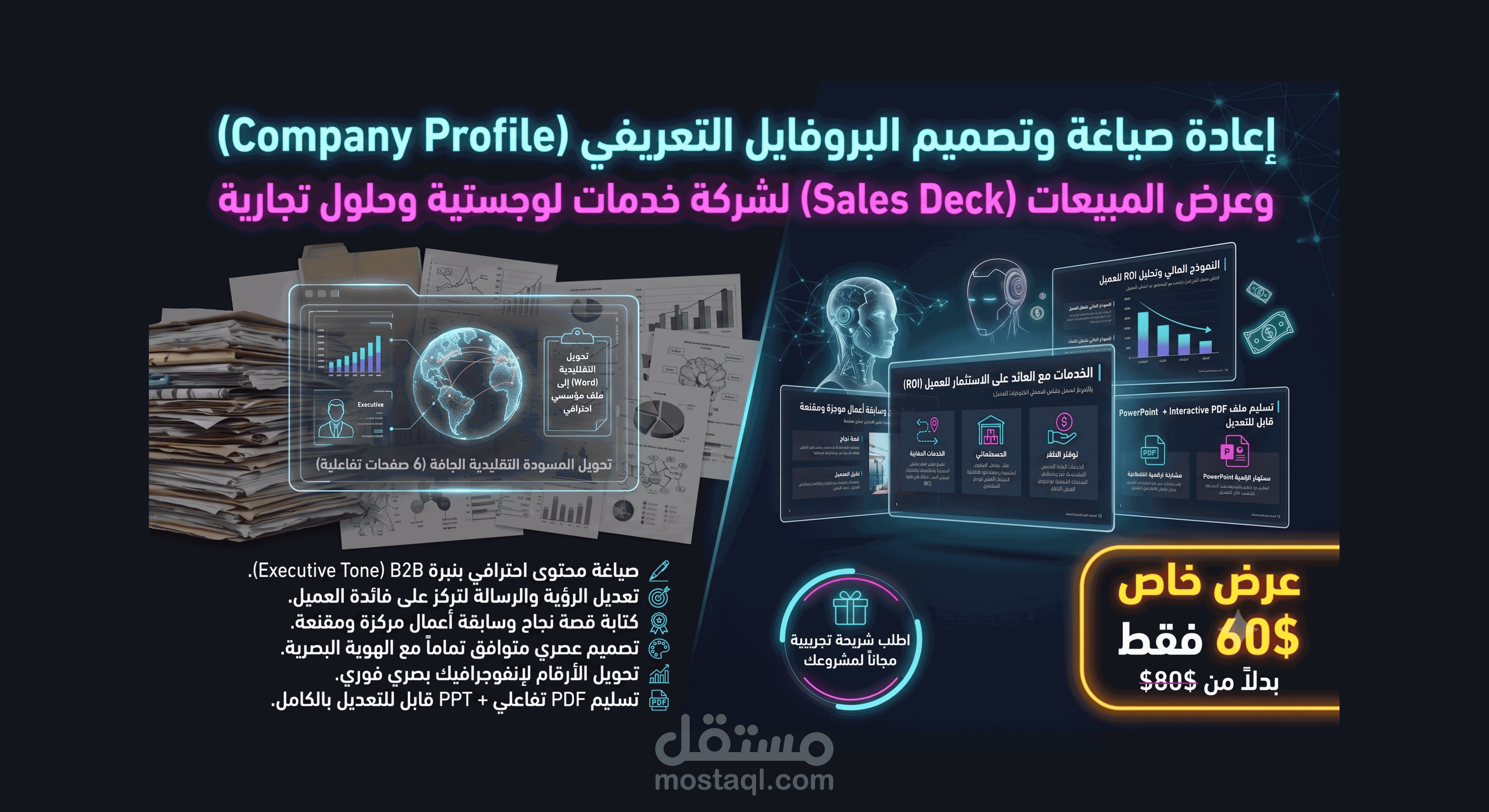 صياغة وتصميم الملف التعريفي للشركات (Company Profile) وعرض المبيعات B2B