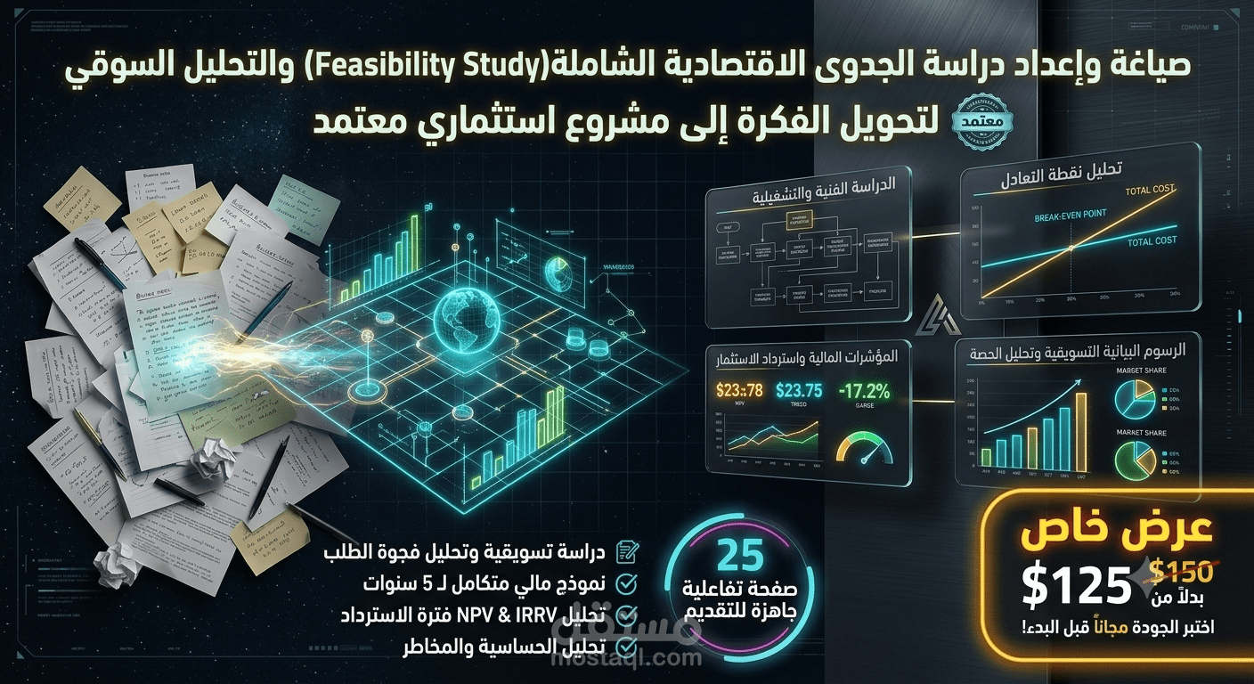 إعداد وصياغة دراسة الجدوى الاقتصادية الشاملة (Feasibility Study) للمشاريع والتوسعات الاستثمارية