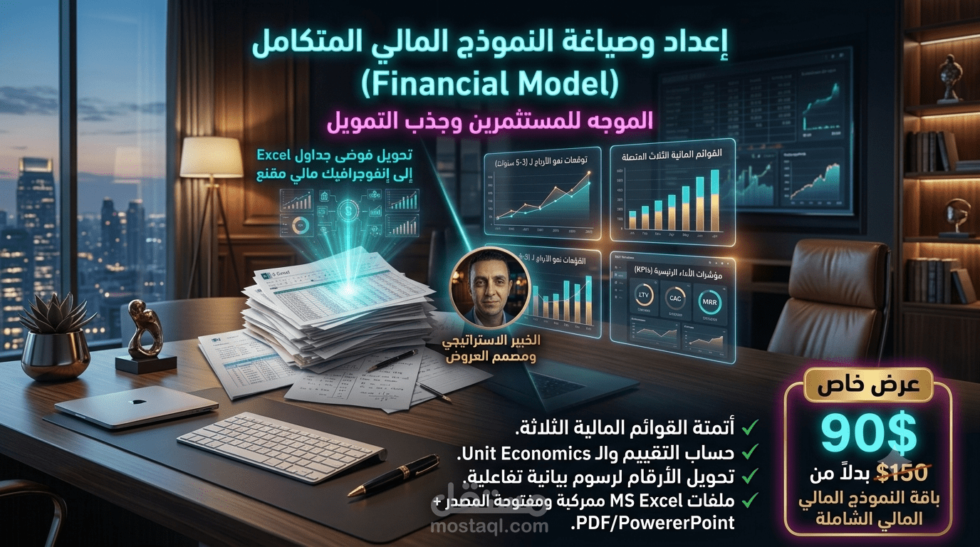 إعداد وصياغة النموذج المالي المتكامل (Financial Model) الموجه للمستثمرين وجذب التمويل