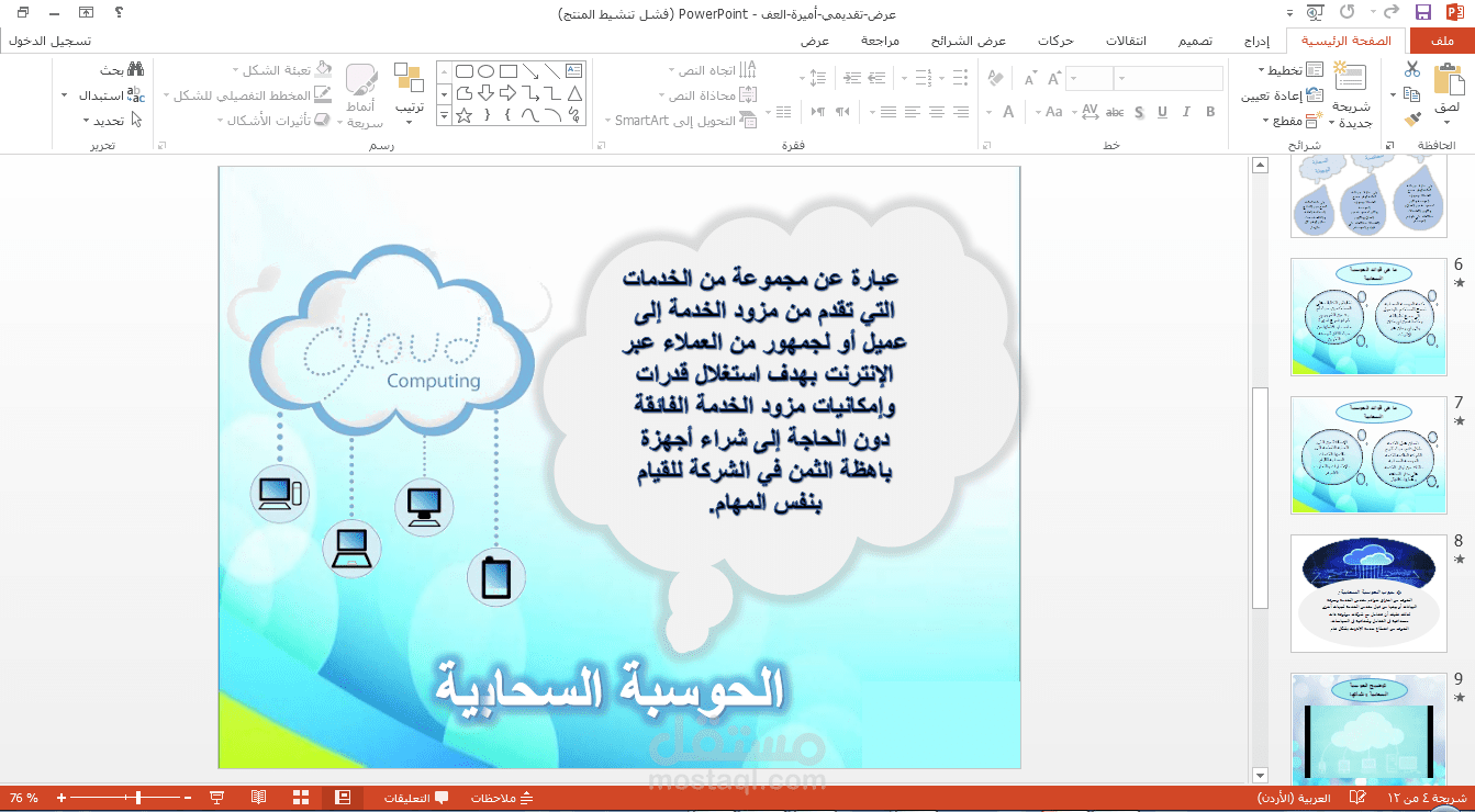 عمل عرض تقديمي لموضوع الحوسبة السحابية