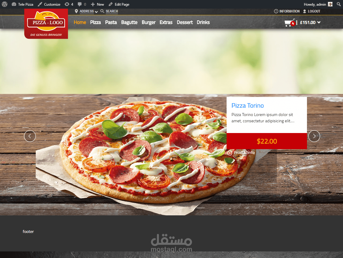 مطعم مأكولات (wordpress - woocommerce)