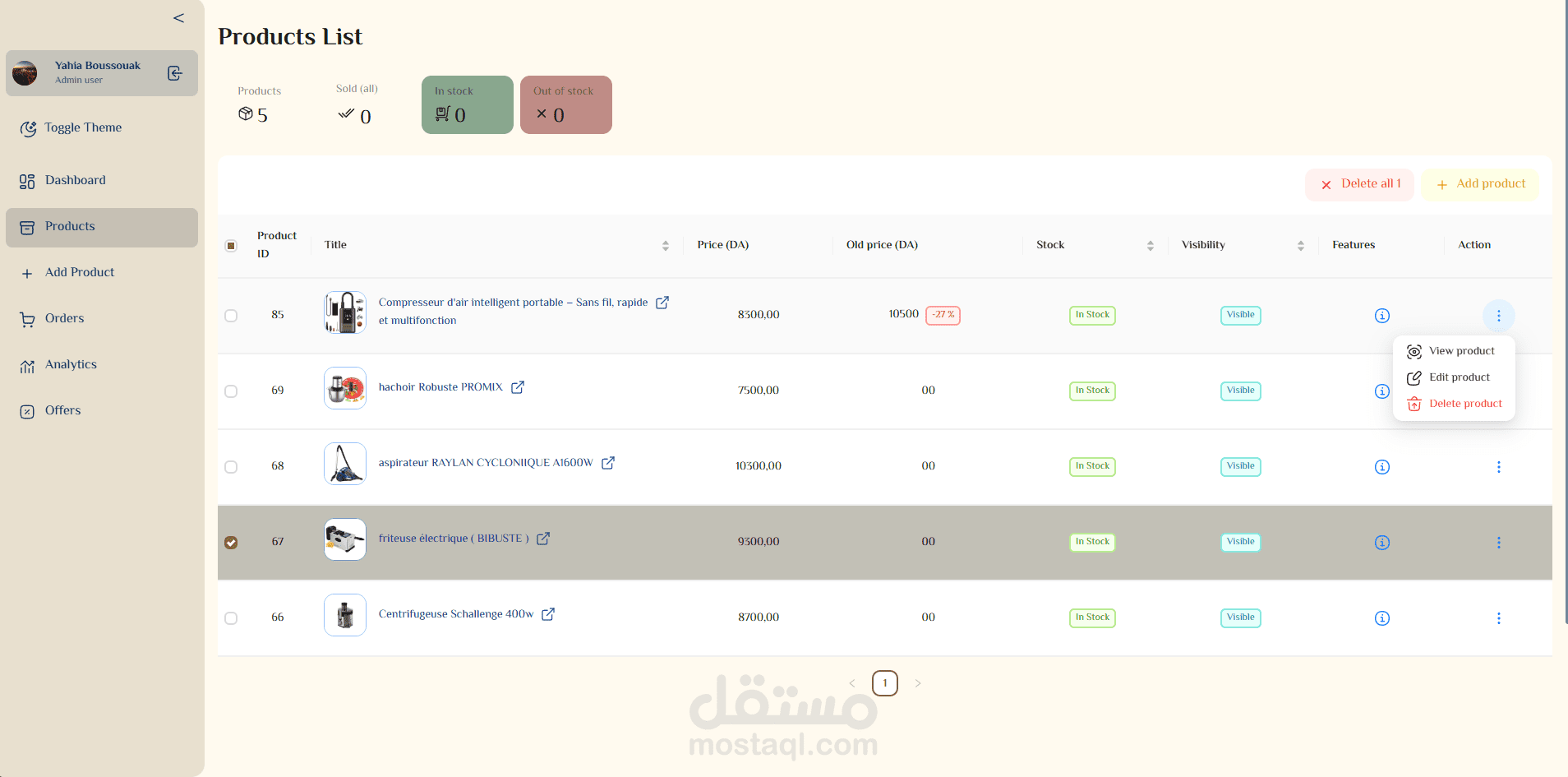 لوحة تحكم إدارية لإدارة متجر إلكتروني