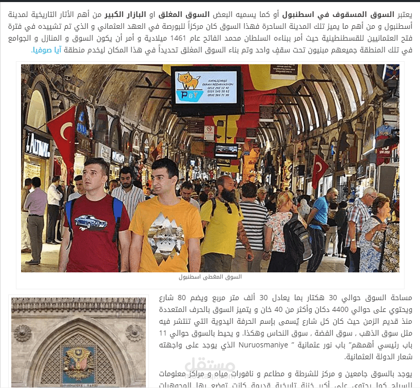 مقالة عن السوق المغلق بإسطنبول