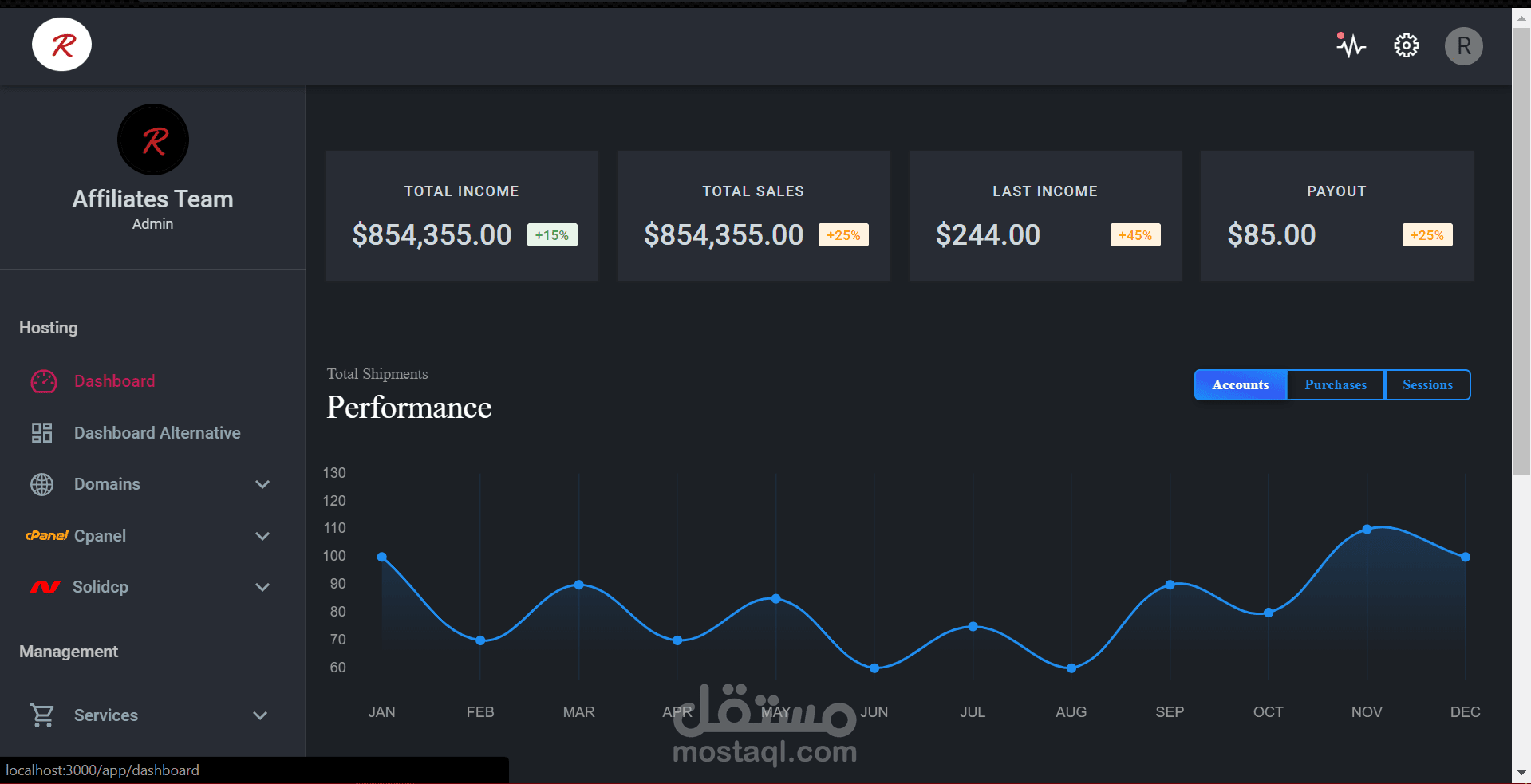 موقع  React js , node js MERN stack  dashboard