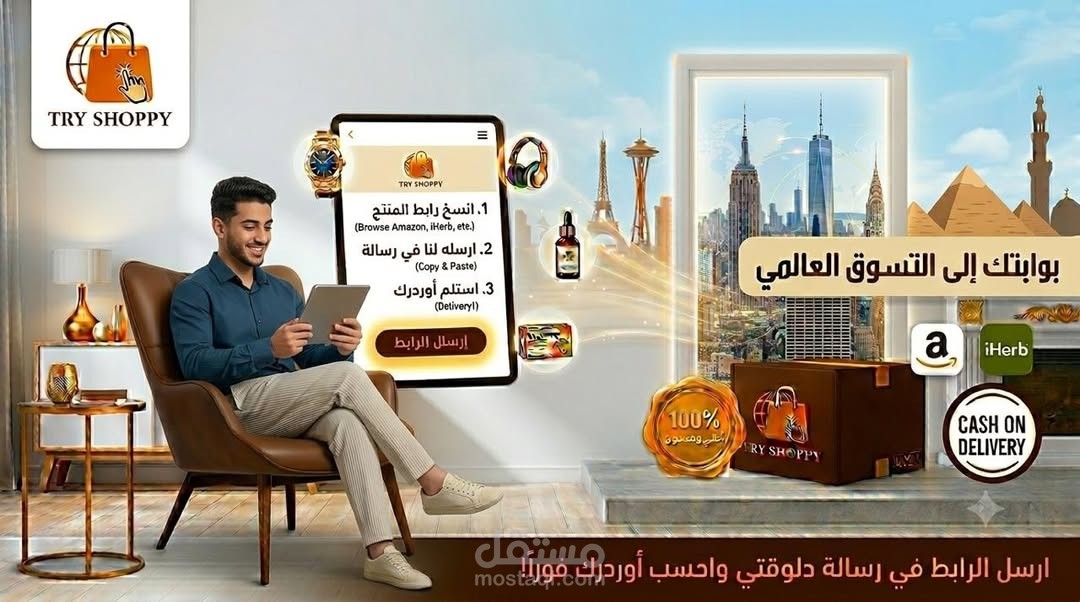 تصميم صورة للنشر على سوشيال ميديا لشركة شحن منتجات من امريكا