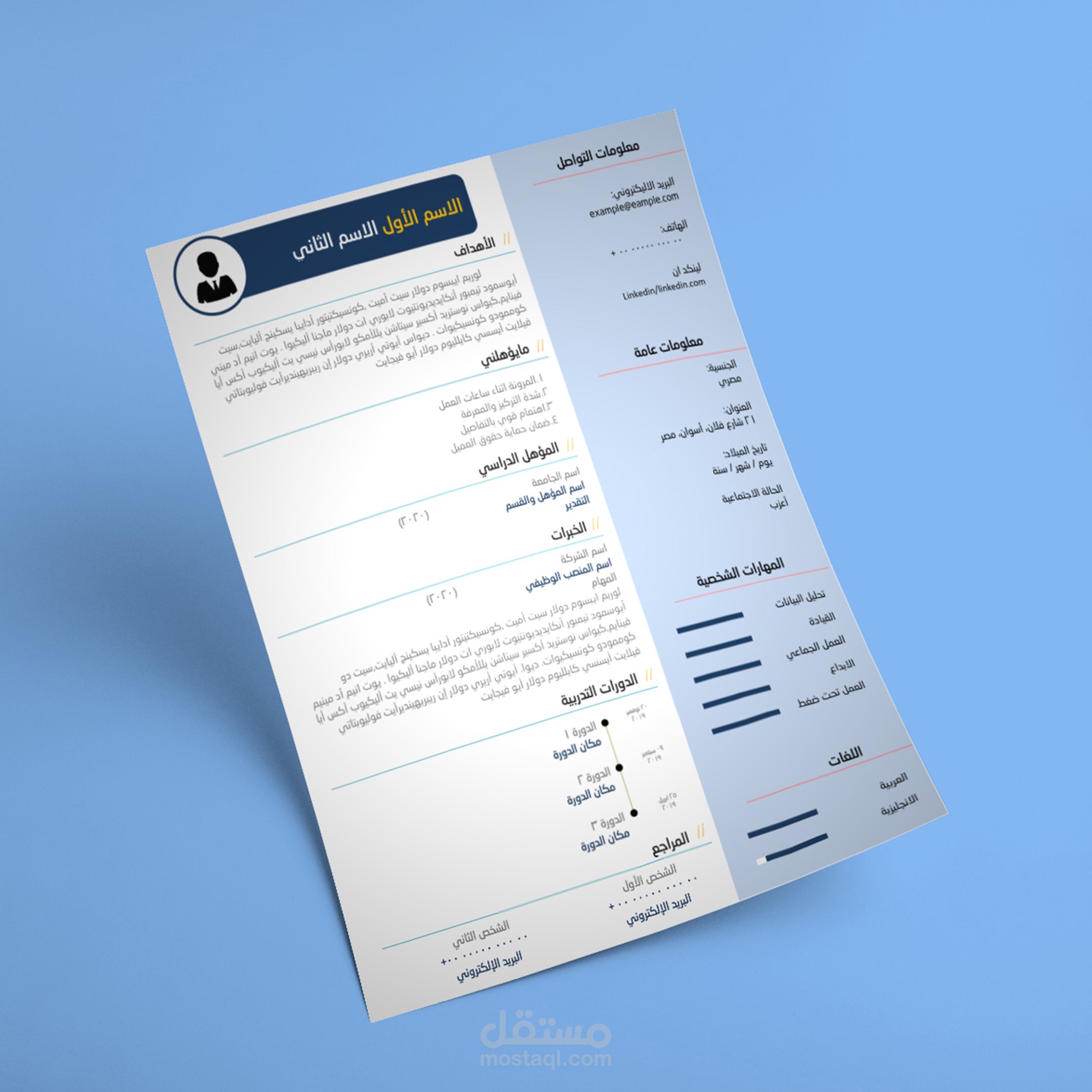 سيرة ذاتية انفوجرافيك بتصميم خاص باللغة العربية