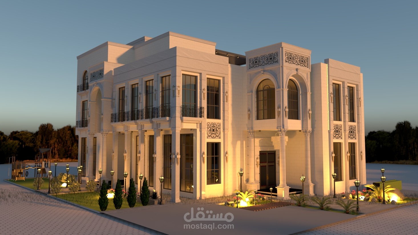 فيلا نيو كلاسيك متكاملة (مخططات - تصميم 3D - حدائق خارجية وداخلية) - المملكة العربية السعودية