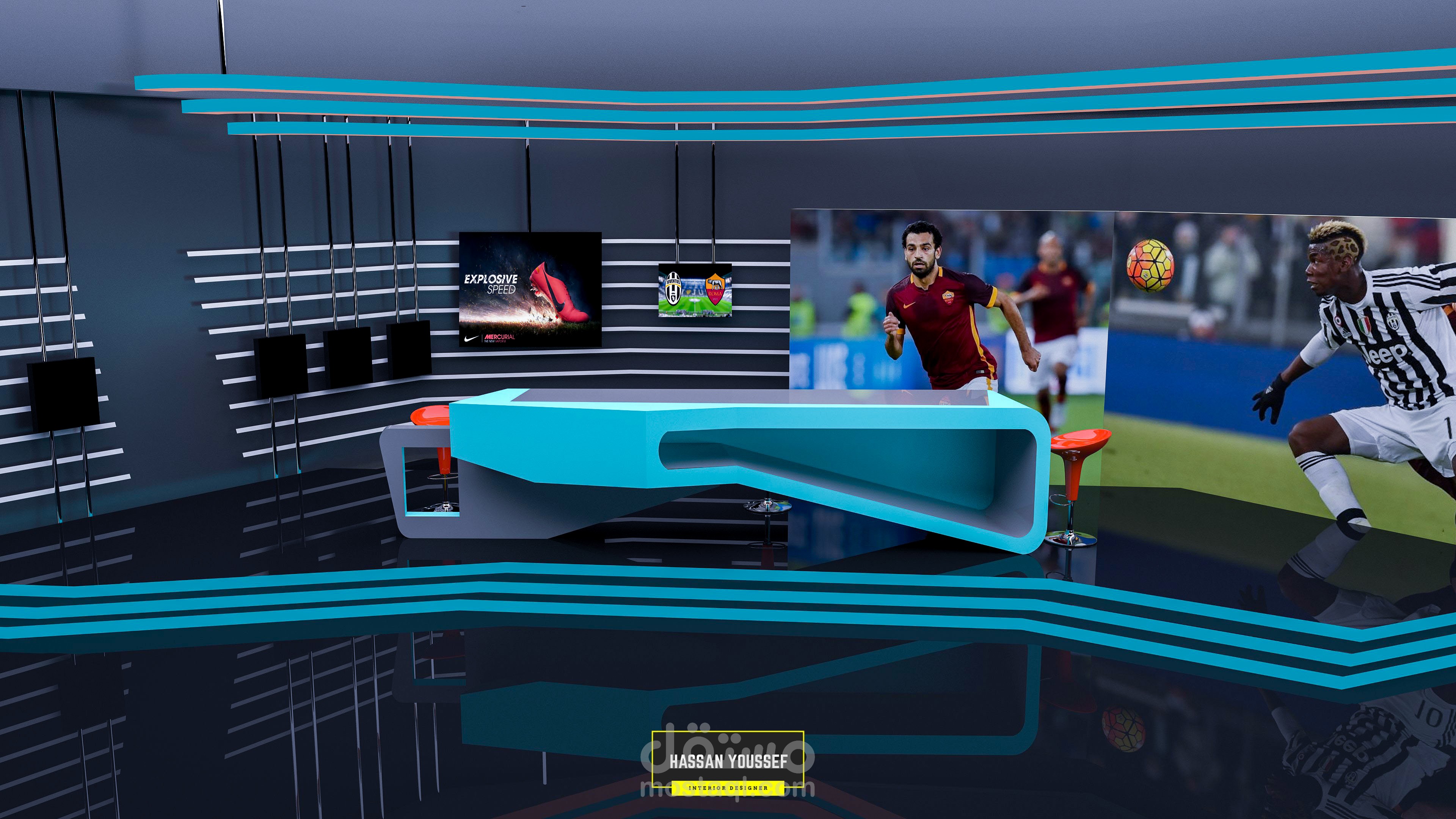 تصميم استوديو رياضي ل قناة تلفزيونية