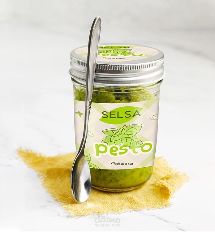 تصميم ملصقات لصلصة البيستو الايطالية