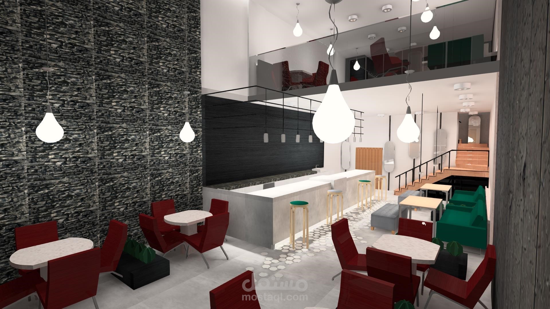 تصميم انارة وديكور كافيه بالمملكة العربية السعودية