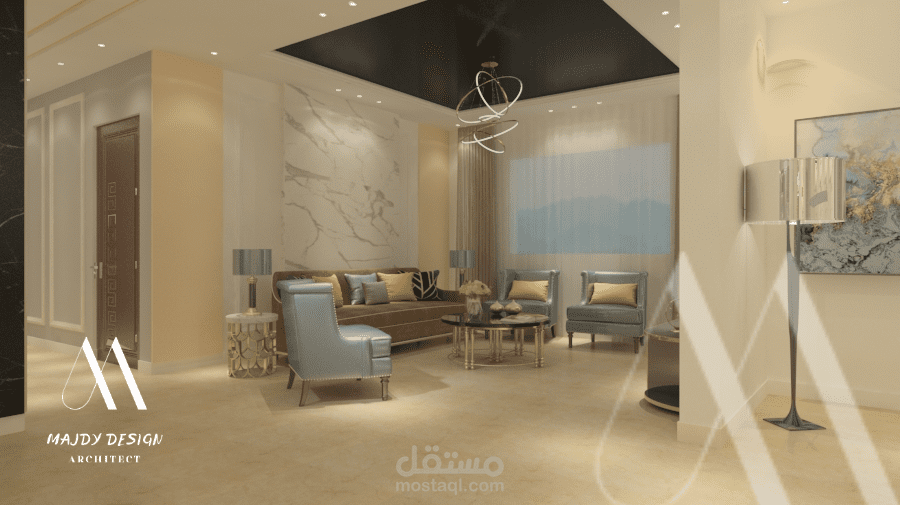 تصميم (نيو كلاسيك) لصالة معيشة بالسعودية
