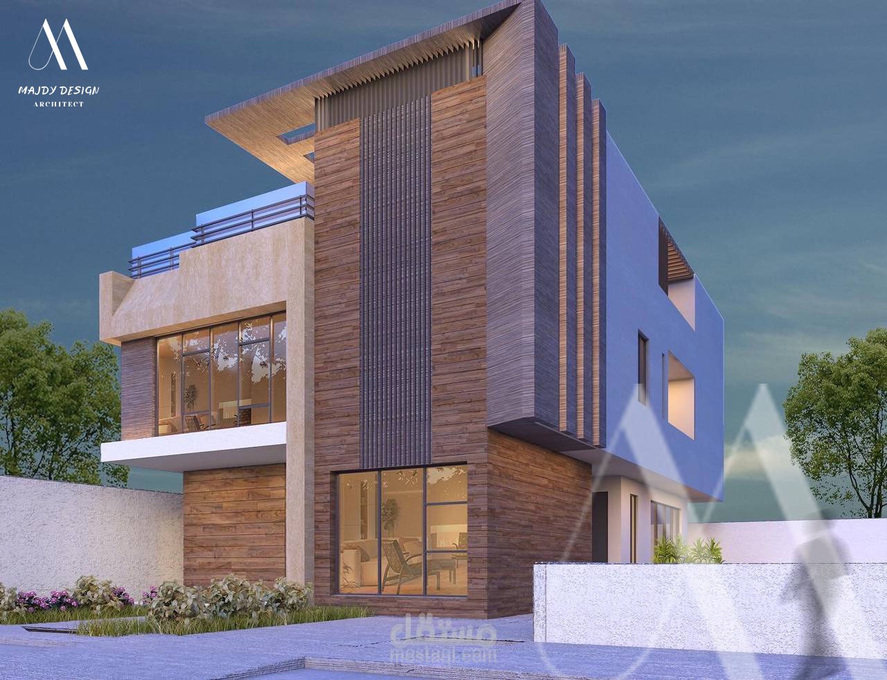 تصميم واجهة  لفيلا  مكونة من طابقين