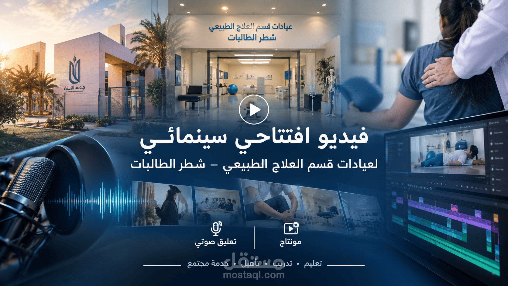 تعليق صوتي ومونتاج فيديو افتتاحي لعيادات قسم العلاج الطبيعي – شطر الطالبات