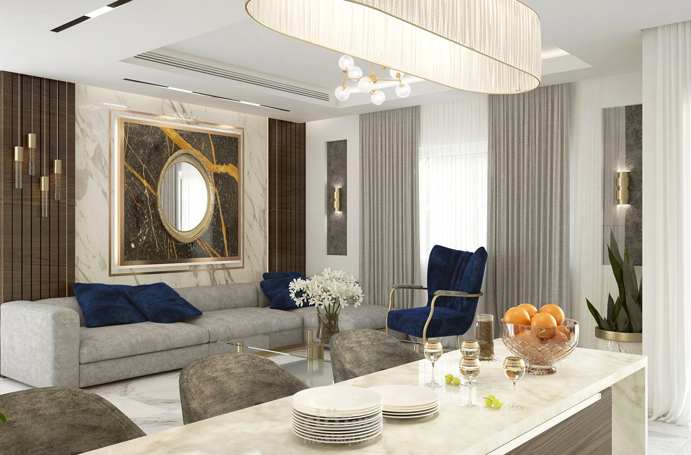 Kitchen and living interior design