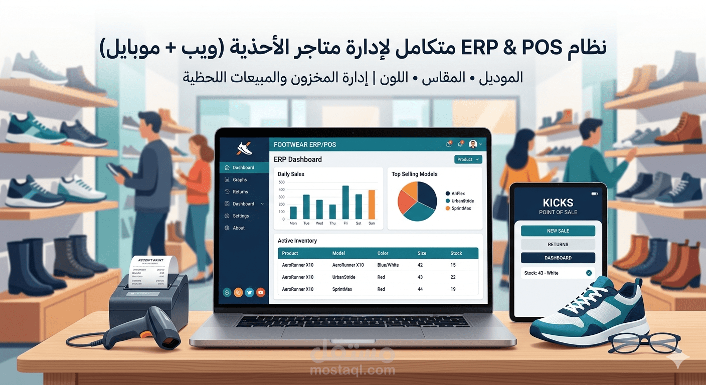 نظام ERP و POS متكامل لإدارة متاجر الأحذية والتجزئة الذكية