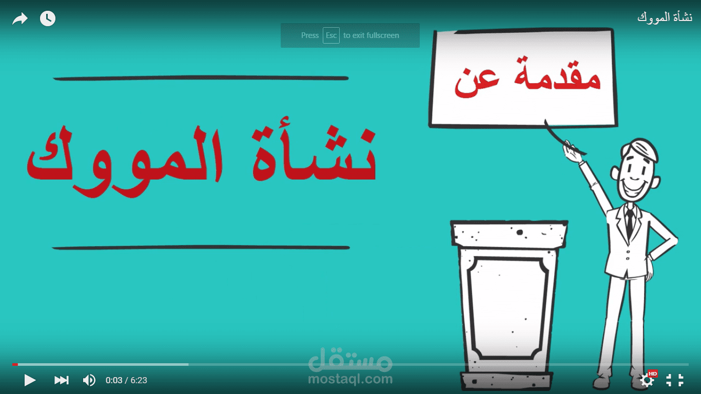 4- تصميم فيديو أنيميشن بعنوان نشأة المووك مدته 6 دقائق ونصف
