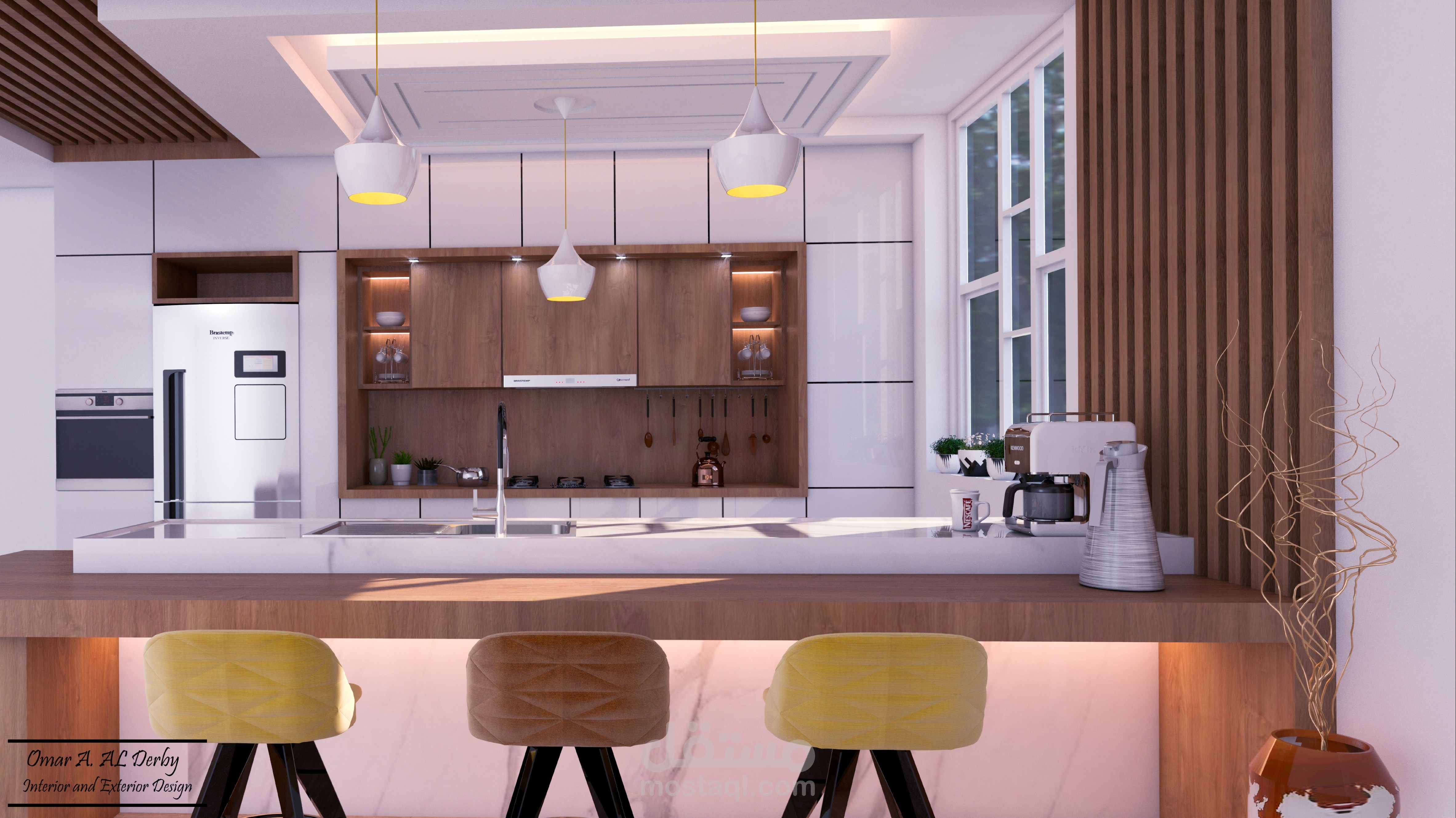 تصميم  داخلي لمطبخ مفتوح