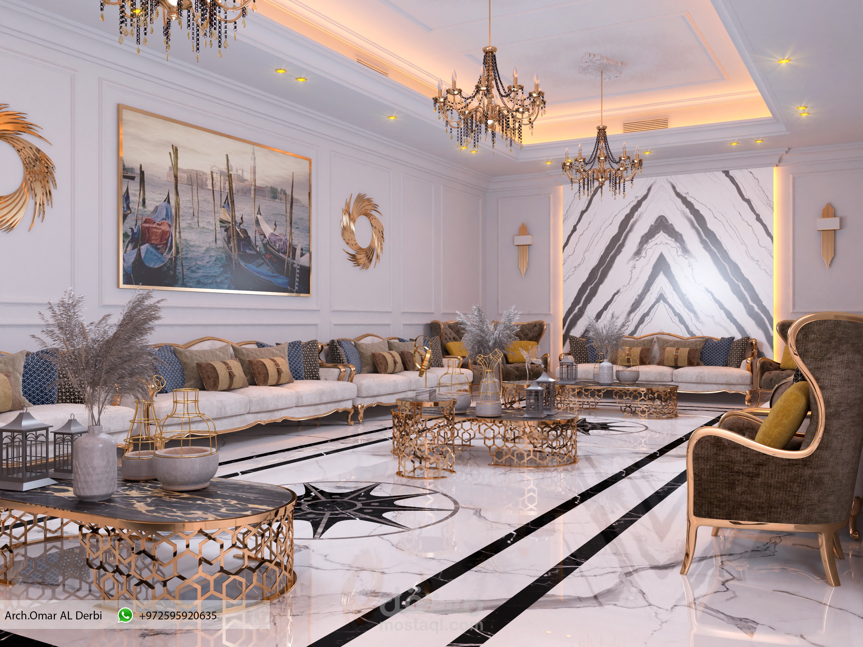 تصميم داخلي نيو كلاسيك لديوانية في الكويت