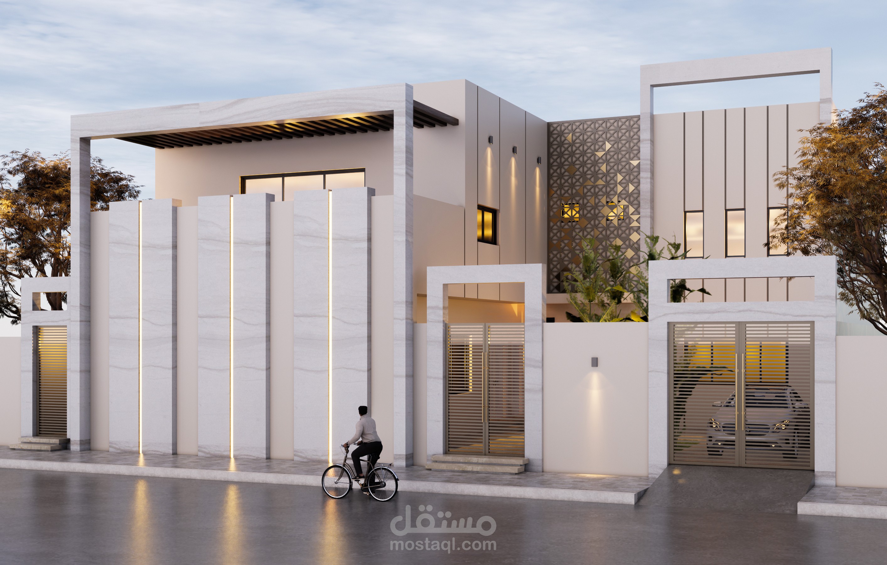 تصميم مودرن لواجهة فيلا في السعودية