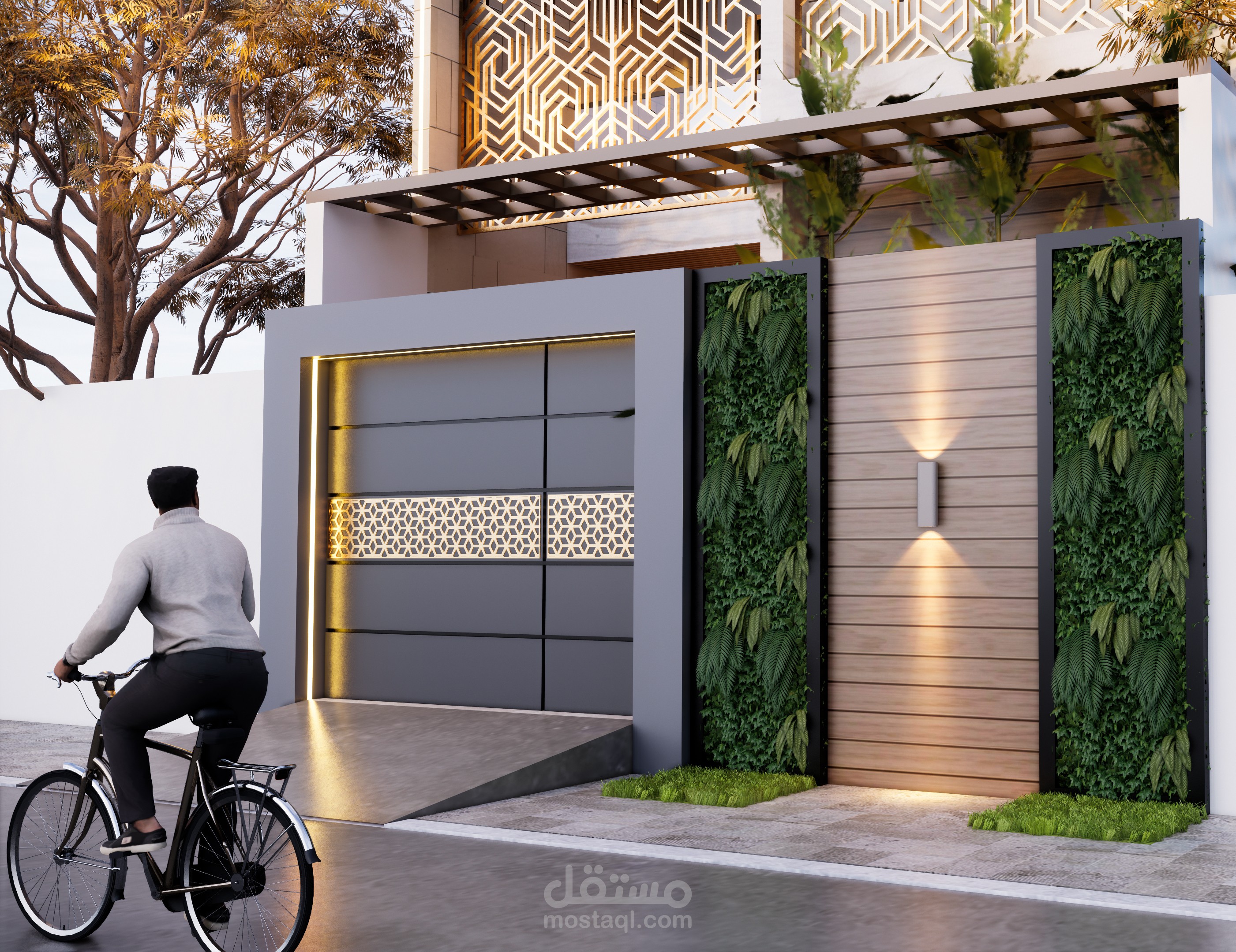 تصميم مودرن لواجهة فيلا في السعودية