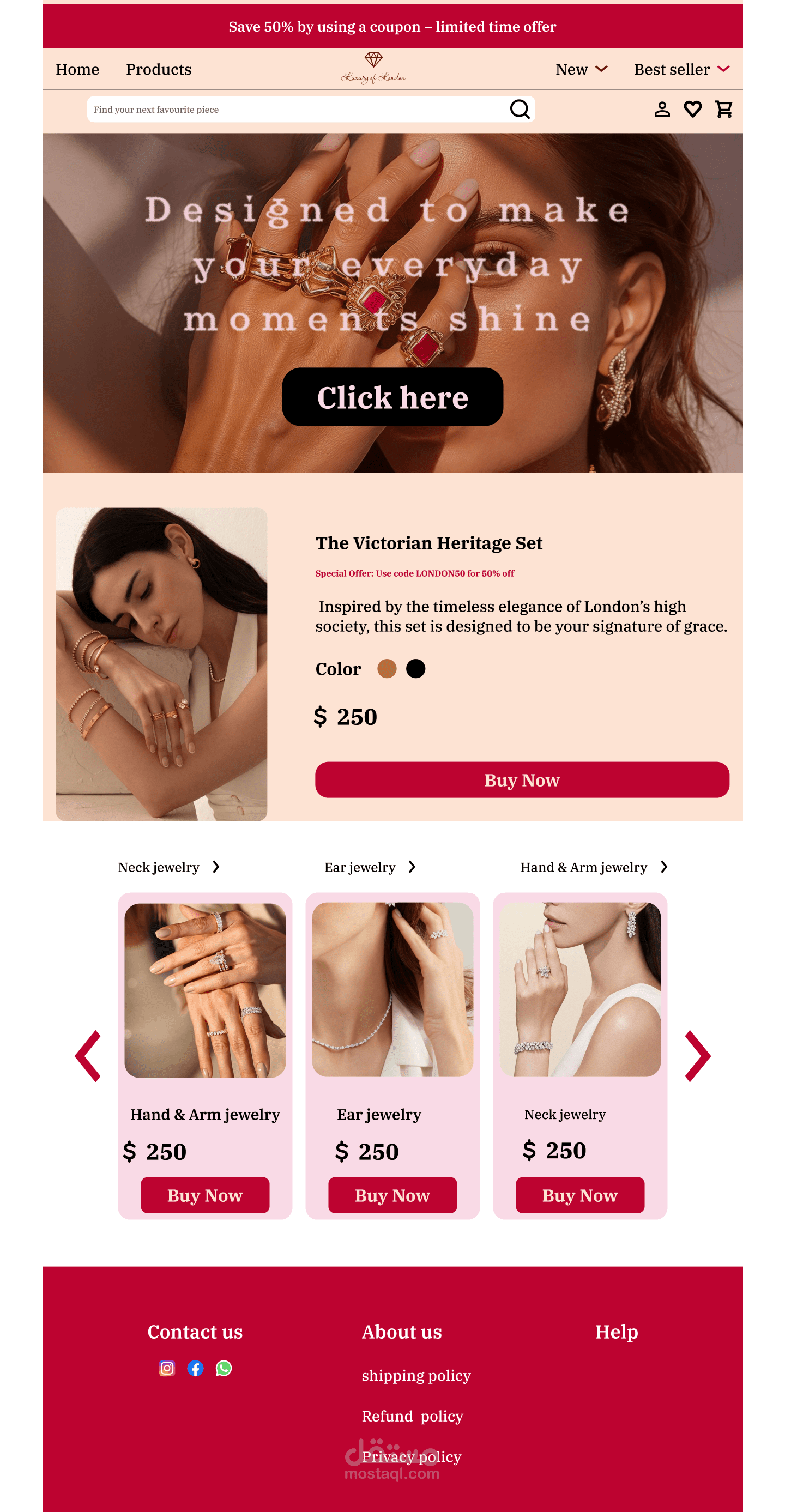 تصميم صفحة هبوط متجاوبة لمتجر مجوهرات فاخرة Landing Page Design - Responsive UI/UX Case Study
