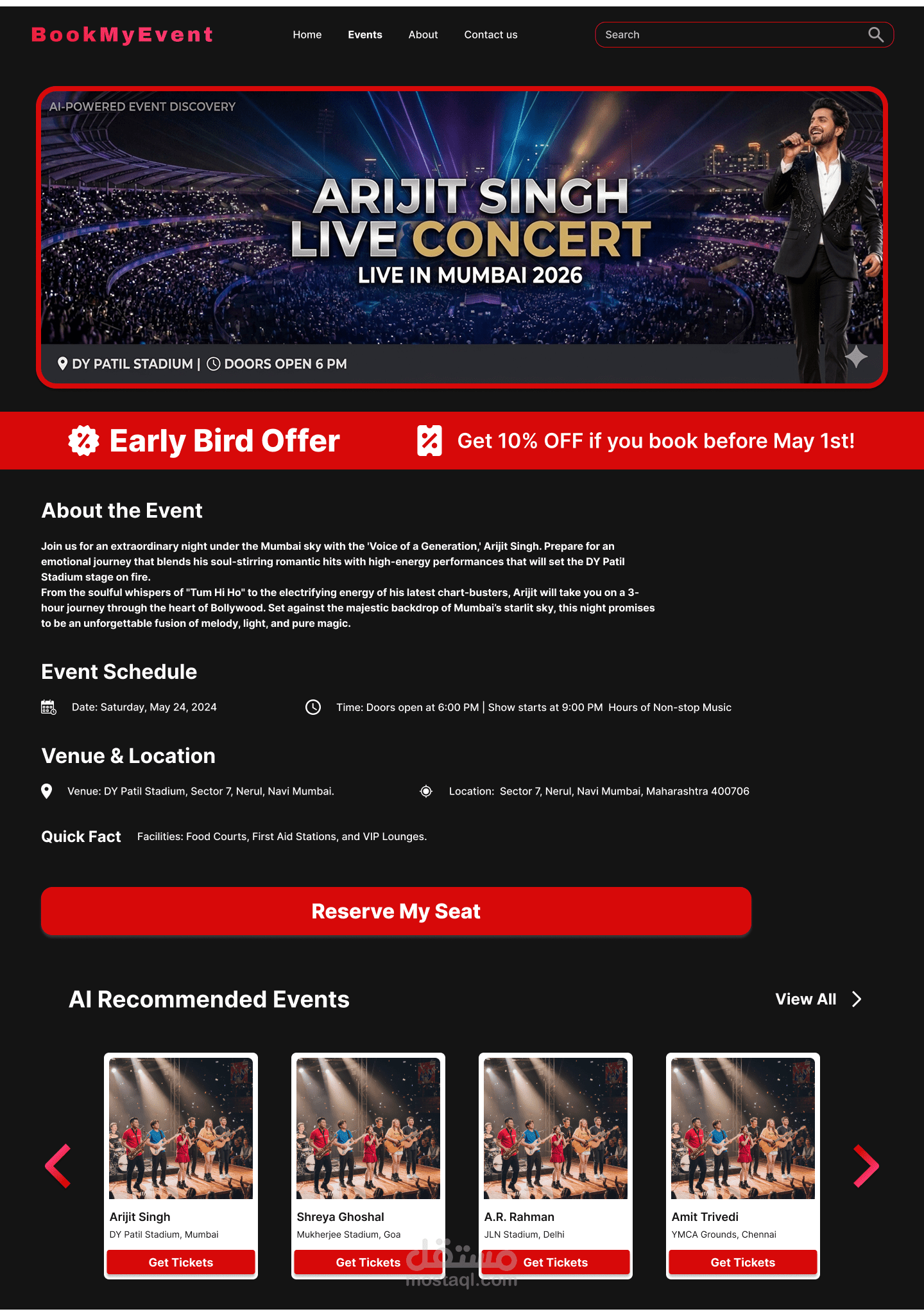 تصميم منصة رقمية لحجز تذاكر الحفلات والعروض الحية Event Ticketing & Seat Selection Platform | UX/UX Case Study