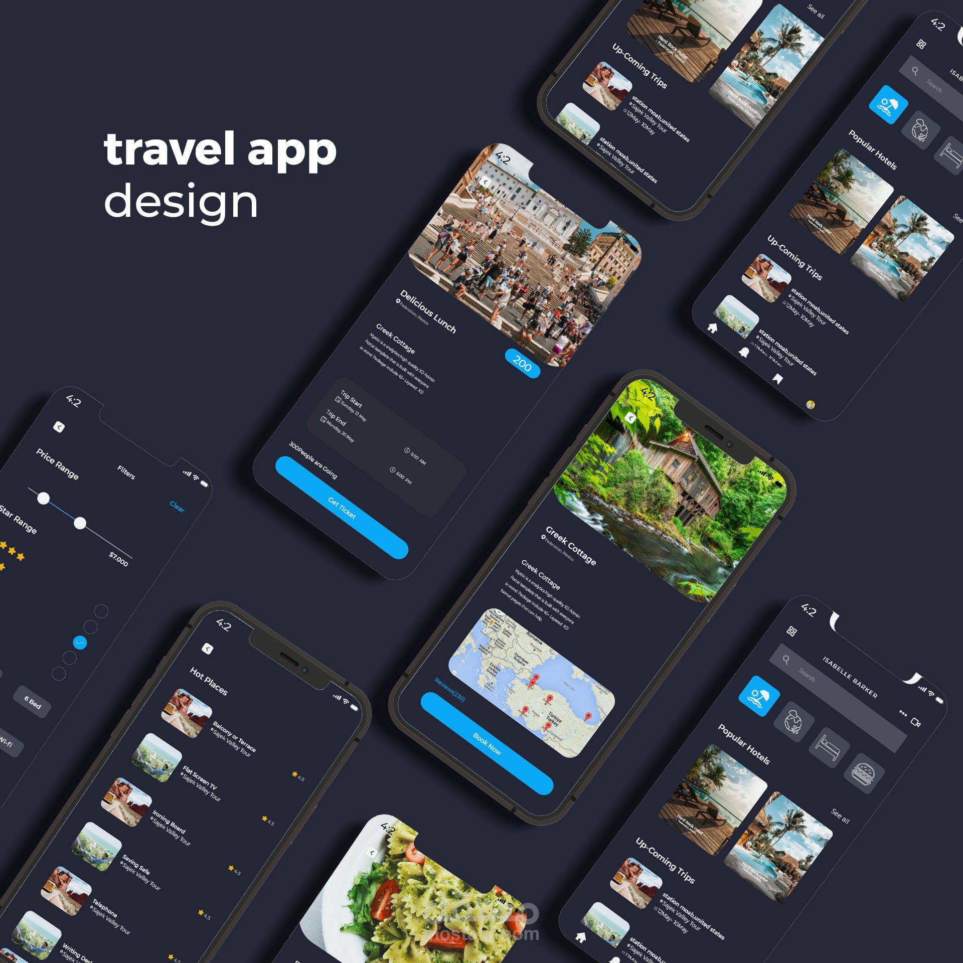 تصميم تطبيق موبايل سفر UX/UI