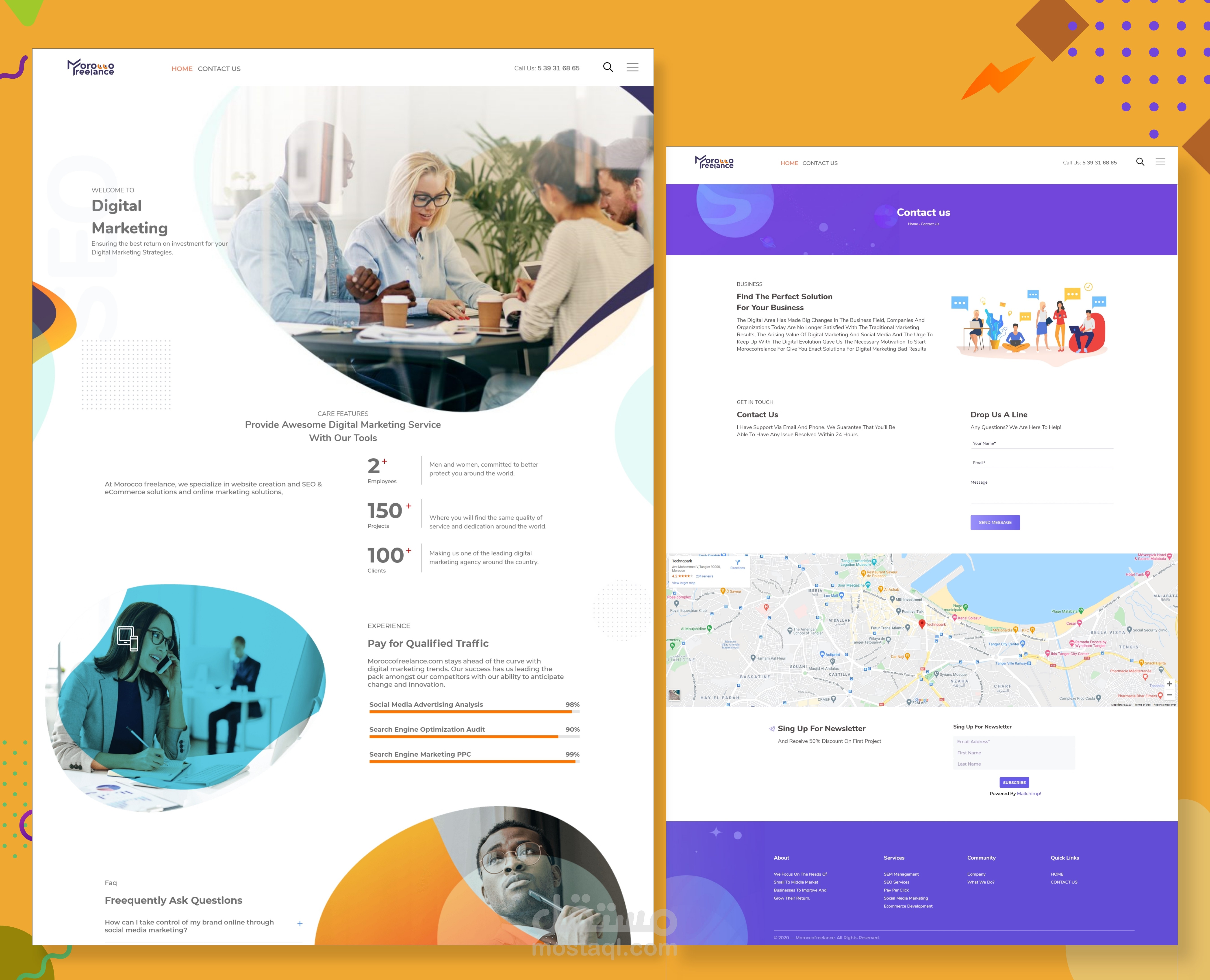 تصميم موقع لوكالة تسويق الكتروني مع تتبيث أكواد التحليل و تحسين محركات البحث