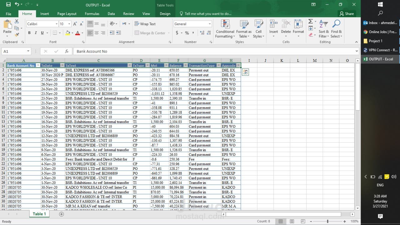 Extract Bank Statement information into a standard format