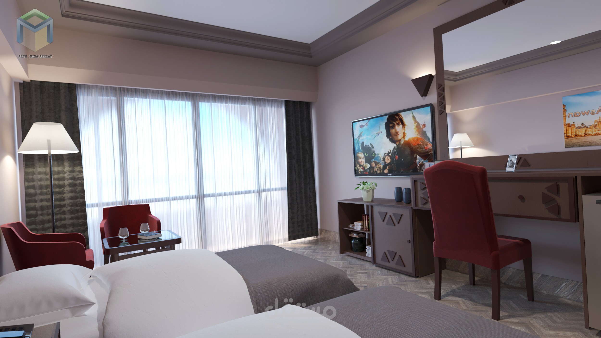 تصميم غرف نوم فندق فى اسوان