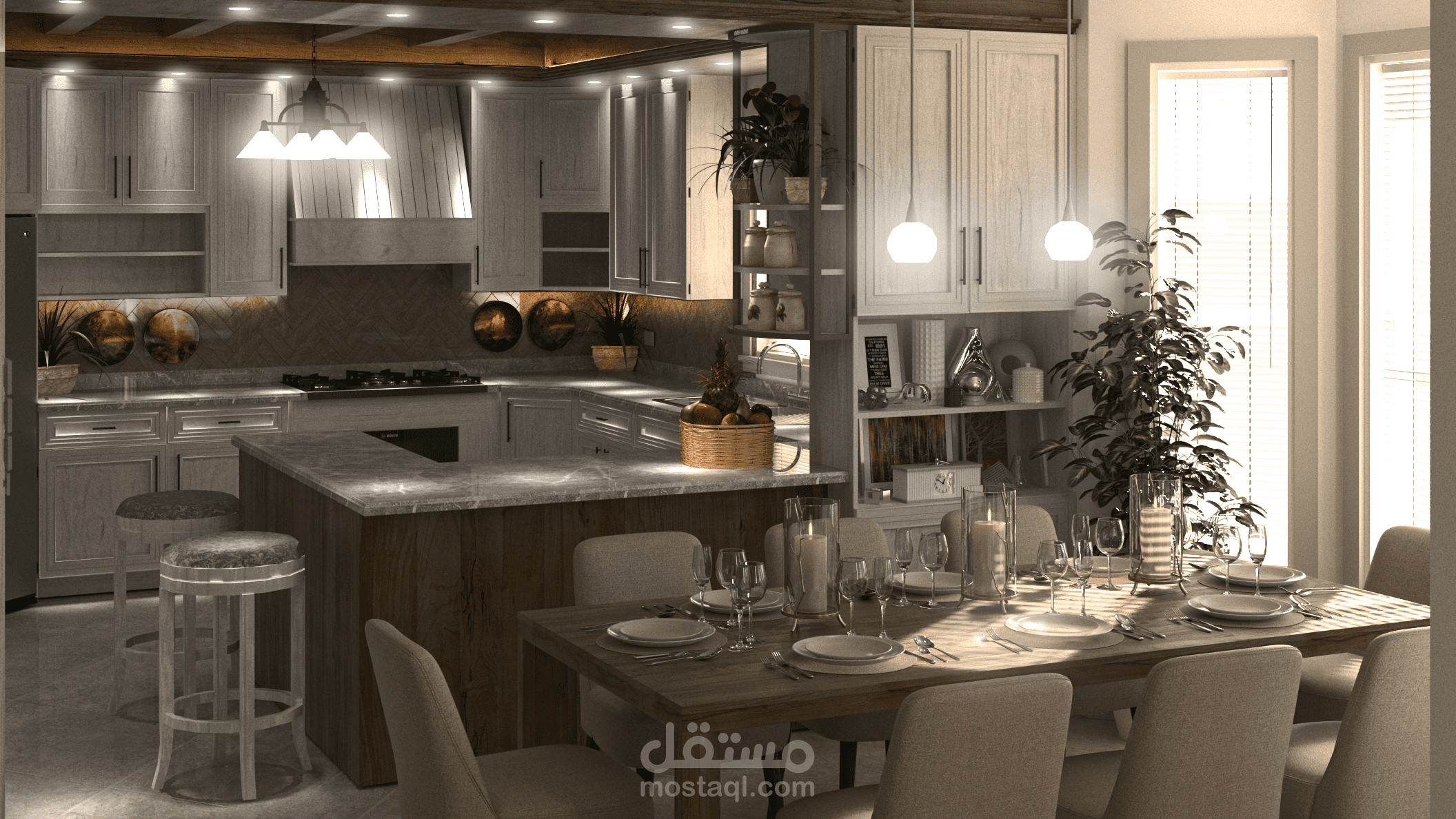 تصميم مطبخ وجلسة الطعام