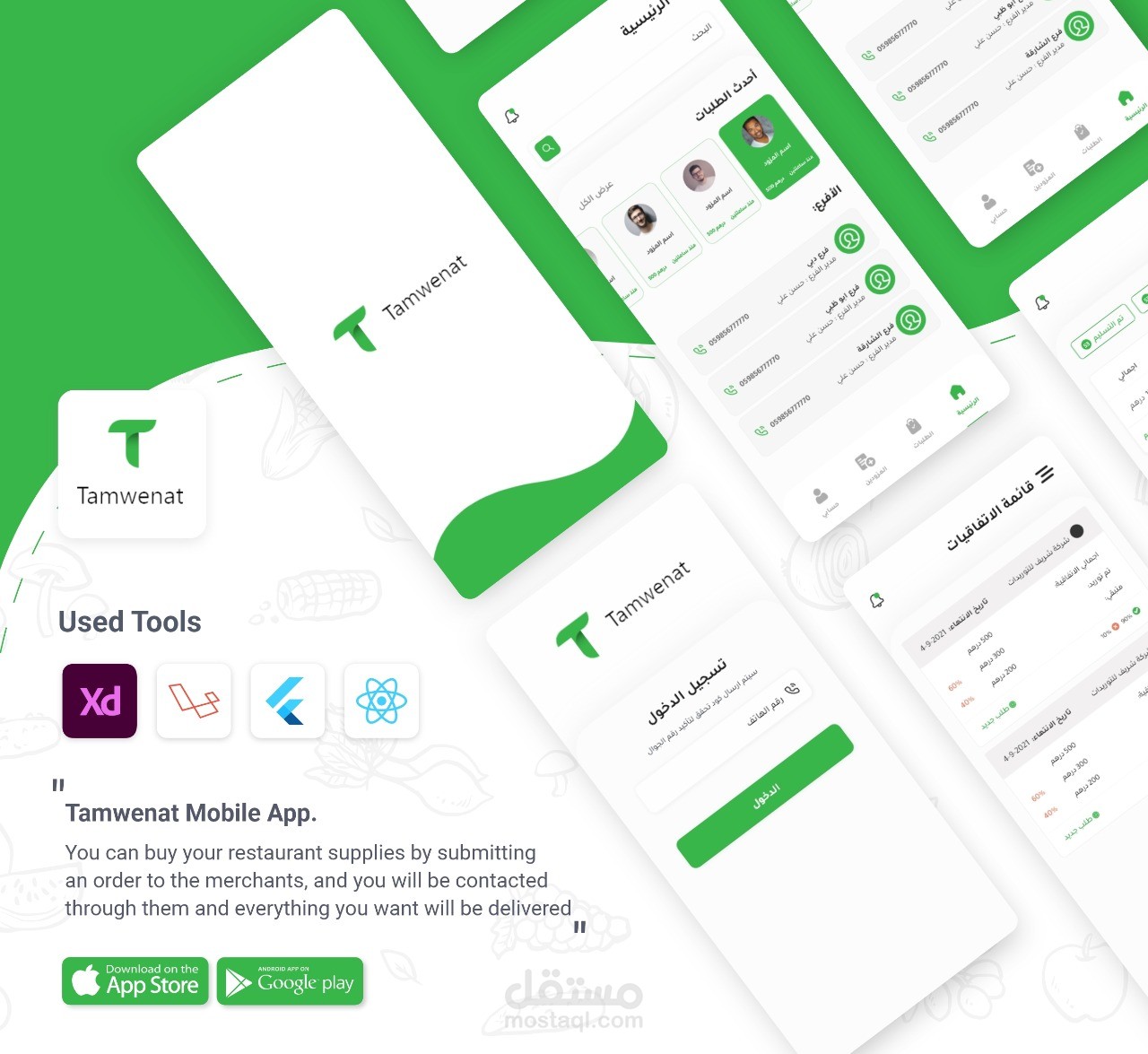 تطبيق تموينات لإدارة العمليات و الاتفاقيات بين المطاعم و موردين المنتجات المختلفة